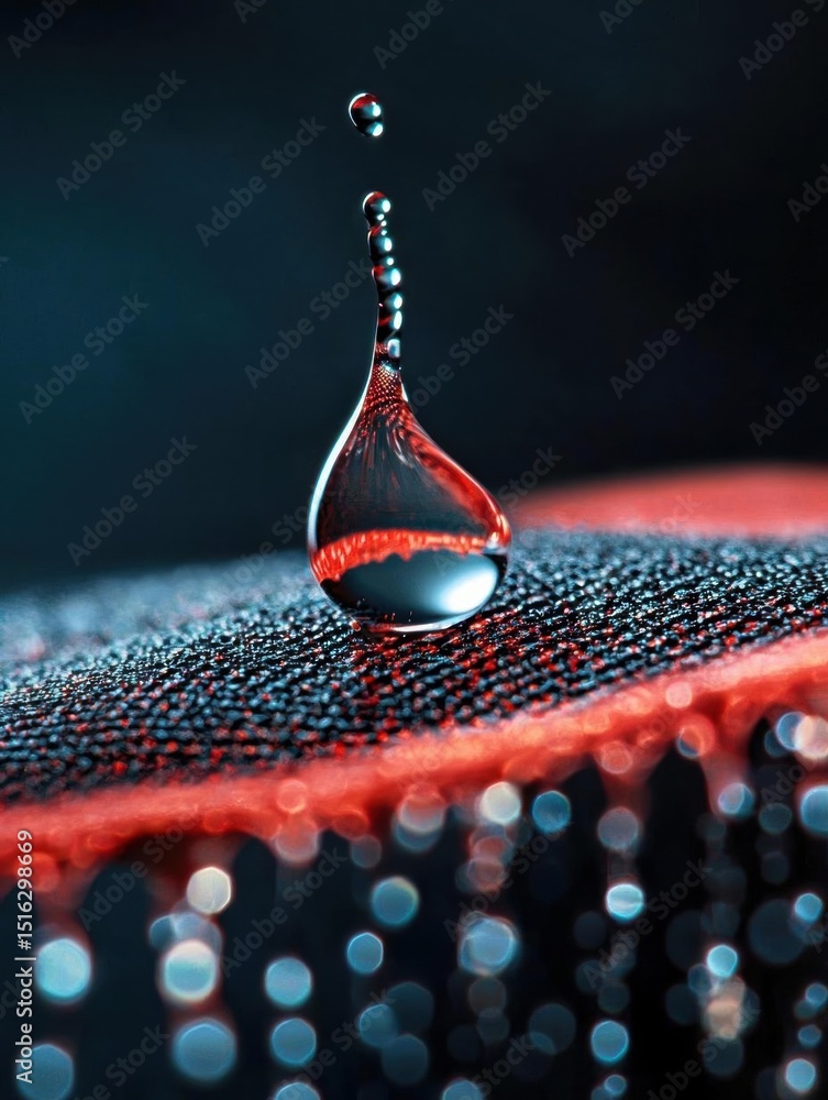 Aufkleber close-up of a single drop of water on a black surface. the drop is in the center of the image, with 