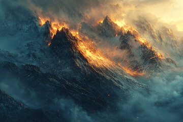 Fototapeta premium Sunrise Over Majestic Mountain Landscape with Golden Light