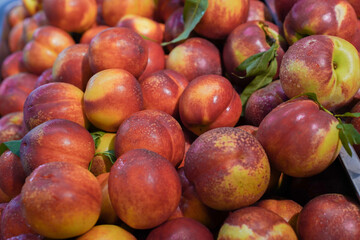 Close up fresh peach from fresh market. Peach background.