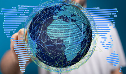 Abstract digital globe, interconnected world, global network, technology, communication, data,...