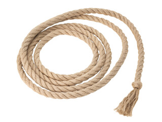 Obraz premium Coiled Natural Rope with Knot Isolated on transparent background, Isolated Png file, Cut-out, Isolate Png, No Background, Isolated object
