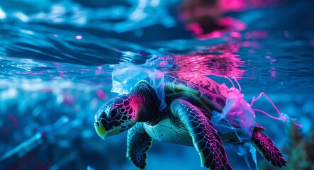 Turtle Suffocating in Plastic, Ocean Pollution Threatens Marine Wildlife.