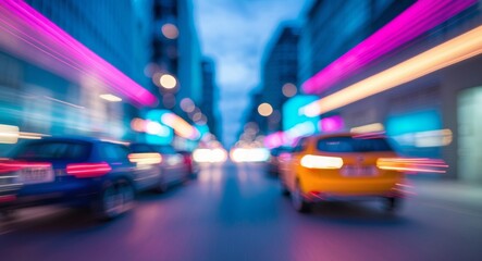 Urban Nightscape. Blurred Motion of Cars and City Lights in a Vibrant Metropolis.