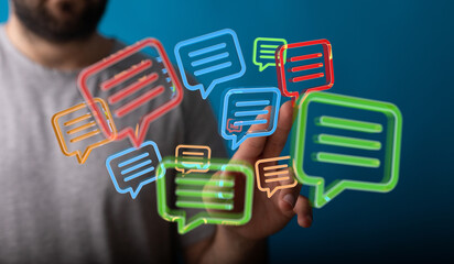Abstract image of digital communication, messages, feedback, and online interaction.