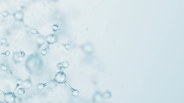 3d Abstract shiny glass molecule structures motion background. Cosmetic collagen serum, essence oil, vitamin, hyaluronic acid for skin care. Healthcare concept loop animation