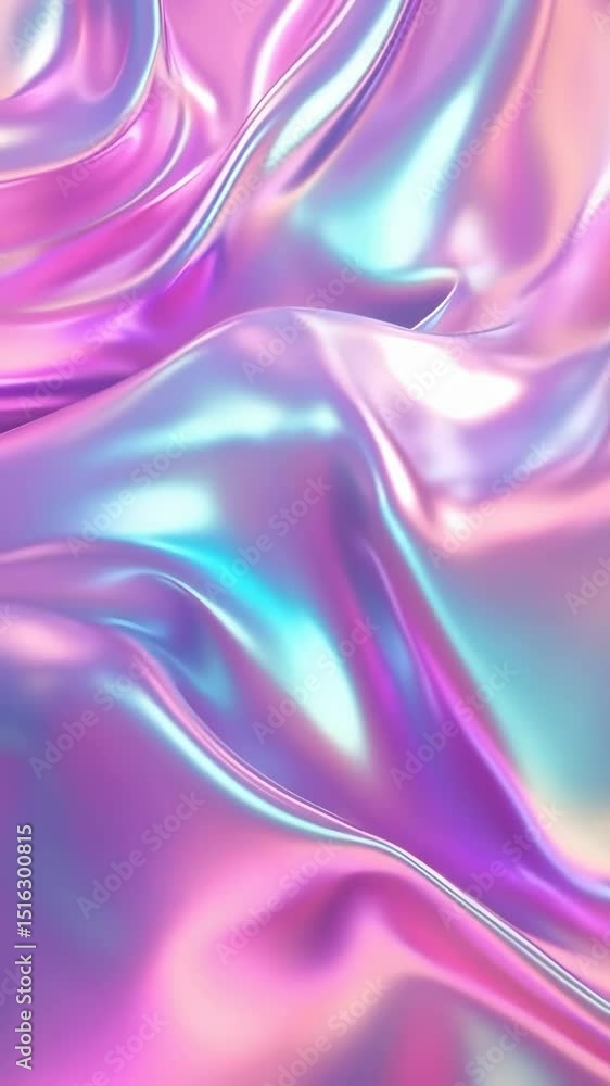 Poster a beautiful abstract display of iridescent fabrics glimmering in soft light, showcasing fluid curves