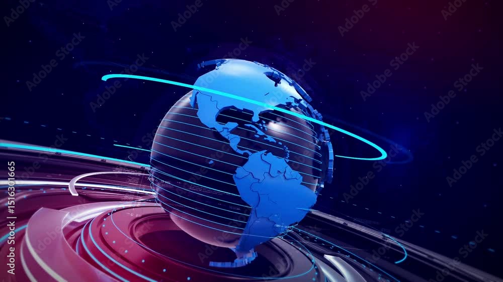 Aufkleber animated blue earth globe with circular lines and abstract background for news intro