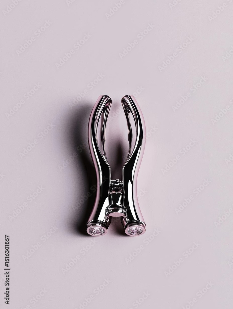 Poster close-up of a pair of silver earrings. the earrings are in the shape of a letter 