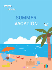 Tropical Beach Background with Sand, Palm Trees, and Sea Elements