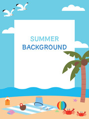 Tropical Beach Background with Sand, Palm Trees, and Sea Elements