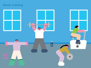 Home Training with Equipment Vector Illustration