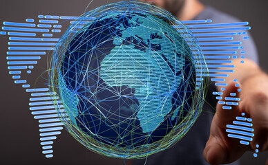 High-tech image of a digital globe, illustrating global connectivity and networking.