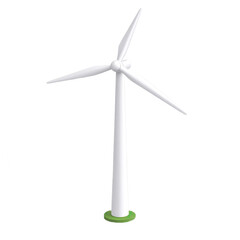 3D cartoon wind turbine icon in dynamic angle view, realistic colors, Isolated on transparent background