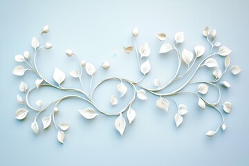 Delicate white leaf and bud design on a soft blue background for home decor