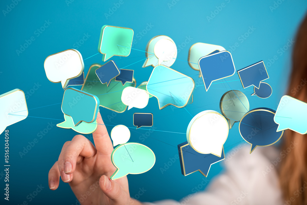 Poster seamless communication, network concept. digital speech bubbles illustrate global connection and int