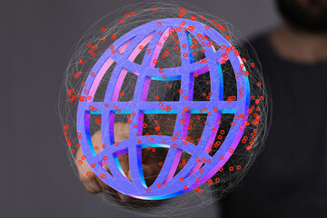 Abstract image depicting global network, internet connections, data flow, and digital technology.