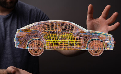Futuristic car design concept. 3D model visualization for automotive innovation.