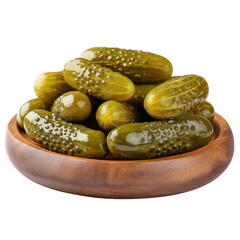 Pickles in bowl isolated on white background ideal for kitchen banners and food guides