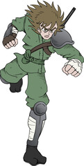Design of ninja with green kimono running