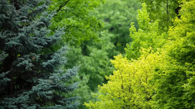 Two trees standing close together, likely in a park or garden
