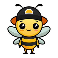 Cute Cartoon Bee in a Beekeeper Hat &ndash; Anime Style Vector Illustration