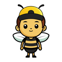 Cute Cartoon Bee in a Beekeeper Hat – Anime Style Vector Illustration