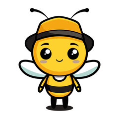 Fototapeta premium Cute Cartoon Bee in a Beekeeper Hat – Anime Style Vector Illustration