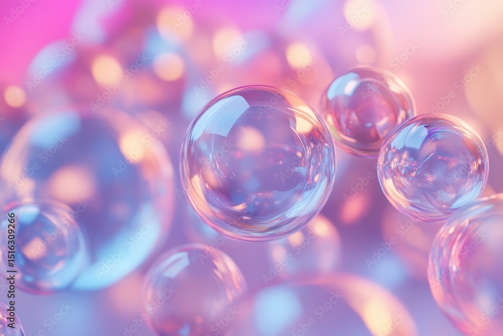 Aufkleber bubbles floating in a dreamlike purple and pink space, abstract texture. this image is ideal for add