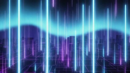 An abstract corridor vertical neon light lines holographic panels. walls data flow stripe faint glowing particles. mirror simulate digital vault. blue, orange chrome fidelity, crisp, futuristic tone - Powered by Adobe