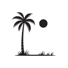 Fototapeta premium tropical island with palm trees and sea silhouette