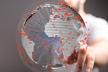 3D rendering of a global network.  Illustrates interconnectedness and data flow.