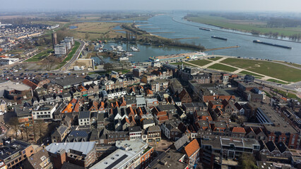 Aerial View of Tiel Old Town City Center with Canals