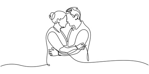 Romantic elderly couple in continuous line art drawing style, Elderly couple in continuous line art drawing style. Romantic elderly couple dancing. Old grandfather and grandmother. Continuous one line