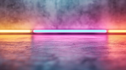 A captivating array of neon lights creates a colorful reflection on a glossy surface, showcasing the beauty of modern aesthetics in a vibrant, artistic representation of nightlife.