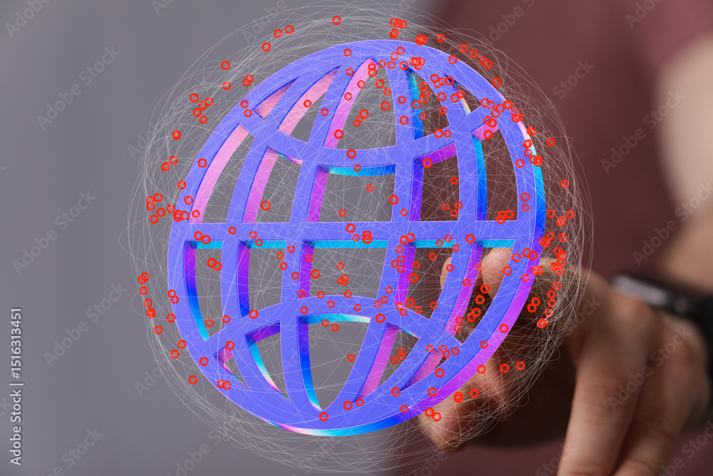 Fototapete interactive 3d globe representing worldwide network connections and data exchange.