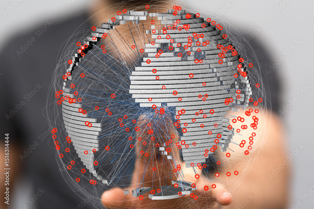 Aufkleber 3d rendering of a global network, illustrating data flow and interconnectedness.