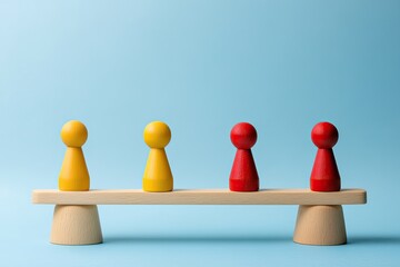 Wooden figures on a balance