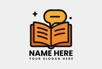 Open book with speech bubble, representing reading comprehension, discussion, and interactive learning. Education concept