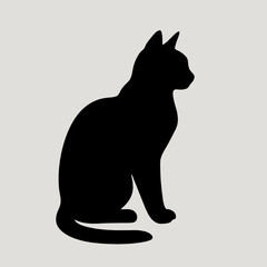 Black Cat Silhouette on Grey Background | Simple Feline Shape | Minimalist Cat Vector | Animal Silhouette for Print, Design, or Sticker | Cute Pet Art Illustration