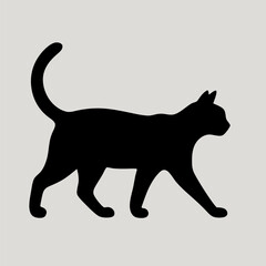 Black Cat Silhouette on Grey Background | Simple Feline Shape | Minimalist Cat Vector | Animal Silhouette for Print, Design, or Sticker | Cute Pet Art Illustration