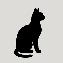Black Cat Silhouette on Grey Background | Simple Feline Shape | Minimalist Cat Vector | Animal Silhouette for Print, Design, or Sticker | Cute Pet Art Illustration