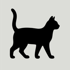 Black Cat Silhouette on Grey Background | Simple Feline Shape | Minimalist Cat Vector | Animal Silhouette for Print, Design, or Sticker | Cute Pet Art Illustration