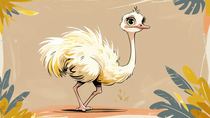 Colorful Cartoon Ostrich Animal Illustration for Kids and Decoration