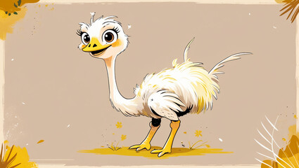 Colorful Cartoon Ostrich Animal Illustration for Kids and Decoration