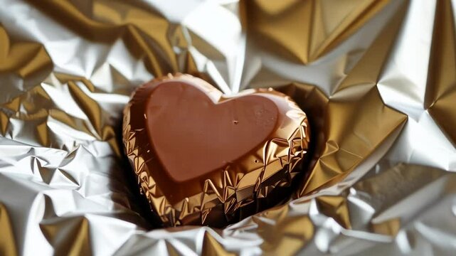 Heart-shaped chocolate in gold foil wrapper
