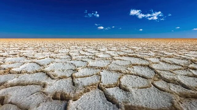 Expansive Dry Salt Flat Under Clear Blue Sky with Patchy Clouds and Light Horizon at Dusk