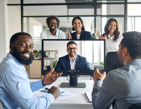 Diverse group in office video conference