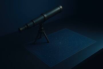 Vintage telescope and star chart display for astronomy enthusiasts