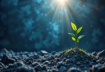 Green seedling growing in fertile soil under sunlight in a serene outdoor environment