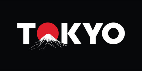Tokyo Japanese Mount Fuji Red Sun modern style vector illustration design for fashion graphics, t-shirts, prints, posters, gifts, stickers